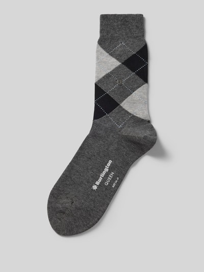 Produktfoto, Socken mit Zickzack-Muster Modell 'Queen' von Burlington, graue und schwarze Töne, Bio-Baumwollmischung, elastische Rippenbündchen