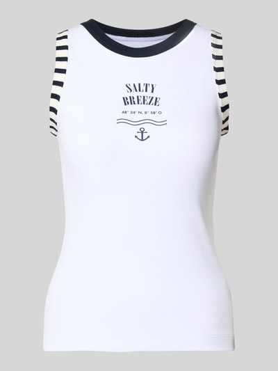 Marc Cain Slim Fit Top mit Statement-Print Weiss 2