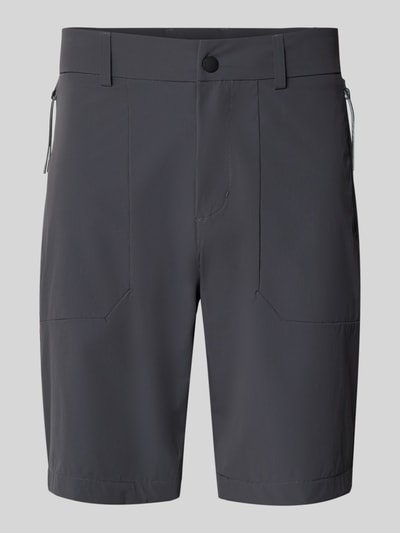 Produktfoto, Shorts mit Reißverschlusstaschen Modell 'VIDAL2' von FIRE + ICE aus dunkelgrauem Material-Mix mit Stretch-Anteil, Regular-Fit, Herren, sichtbare Reißverschlusstaschen, glatte Textur, Bundweite 47 cm, Innenbeinlänge 24 cm bei Größe 50.