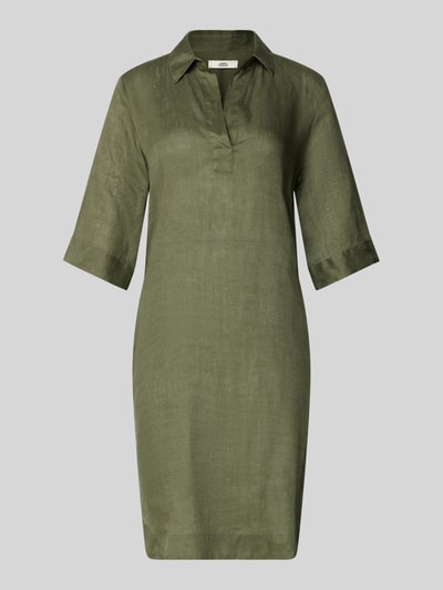 Produktfoto, Knielanges Leinenkleid Modell 'DERRY' von 0039 Italy in Reine Leinen, Gerader-Schnitt, Hemdblusenkragen, V-Ausschnitt, grün