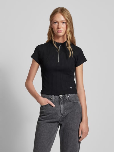 Calvin Klein Jeans T-shirt met opstaande kraag en ritssluiting Zwart - 4