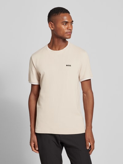 BOSS Green T-shirt met labelprint, model 'Taul' Beige - 4