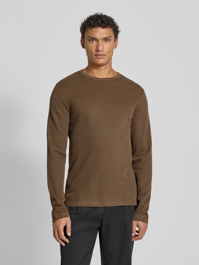 Lindbergh Shirt met lange mouwen, ronde hals en labeldetail Donkerbruin - 4