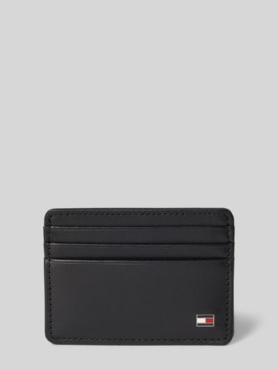 Produktfoto, Kaartetui uit echt leer van Tommy Hilfiger, zeven vakken voor pasjes, logo-applicatie, reliëflogo, hoogte: 7 cm, breedte: 10 cm, diepte: 0,5 cm, glad oppervlakte, zwarte kleur.