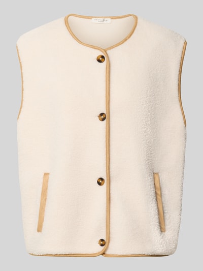 Productfoto, Relaxed Fit bodywarmer met doorlopende knoopsluiting van Christian Berg Woman met Teddybont, ronde hals, mouwloos, zij-steekzakken