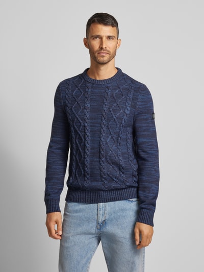 Lerros Gebreide pullover met ribboorden Donkerblauw - 4