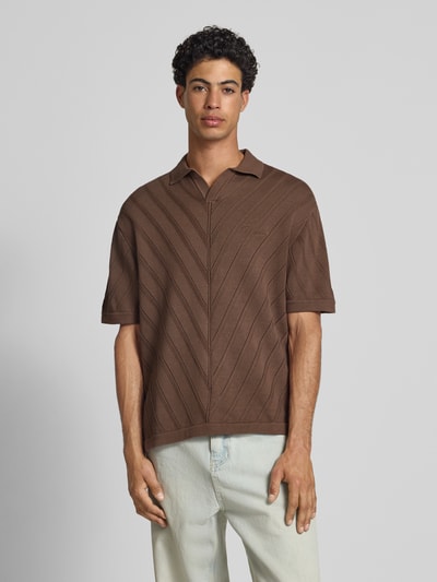 Pegador Gebreid poloshirt met labelstitching, model 'Canva' Donkerbruin - 4