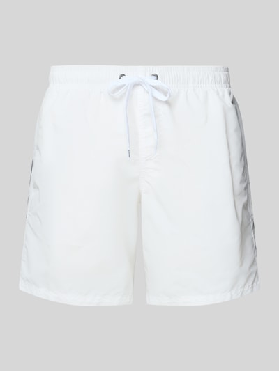 Produktfoto, Badehose mit elastischem Bund Modell 'UNI SHORTS NEON' von Sundek in Weiß mit Tunnelzug, glatte Oberfläche, Regular Fit