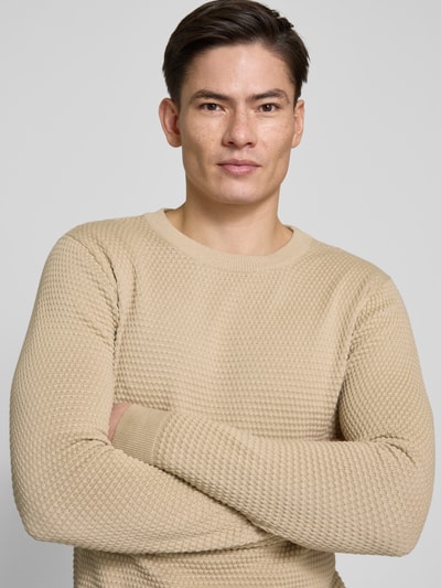 Knowledge Cotton Apparel Strickpullover mit Strukturmuster Modell 'VAGN' Sand 3