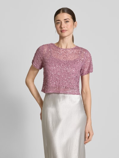 Lace & Beads Kort T-shirt met strass-steentjes Rosé - 4