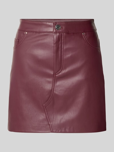 Noisy May Minirok in leerlook, model 'KATE' Donkerrood - 2