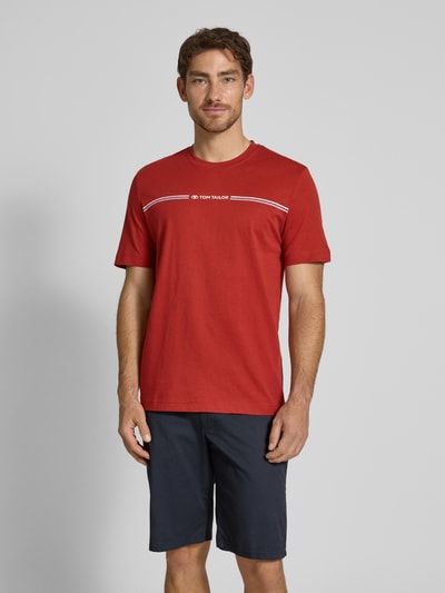Tom Tailor Regular Fit T-Shirt aus reiner Baumwolle Dunkelrot 4