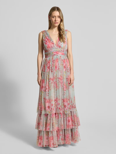 Lace & Beads Abendkleid mit Volantsaum und V-Ausschnitt Hellrot 4