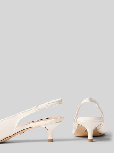Produktfoto, Brautschuhe im Slingback-Design Modell 'Kaisley' von Steve Madden, spitz zulaufend, Mesh, 5 cm Pfennigabsatz, elfenbeinfarben, Zier-Strass, elastischer Fersenriemen, semitransparent, Absatz und Details im Fokus