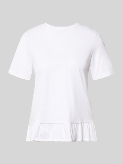 Produktfoto, Regular Fit T-Shirt aus reiner Baumwolle Modell 'DISSO' von Pieces, unifarben weiß mit Rüschenbesatz, Rundhals, kurzarm.