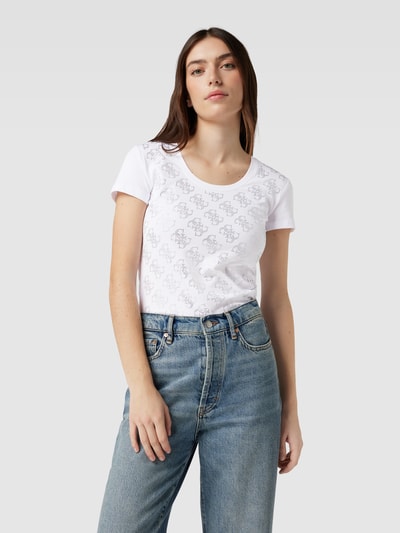 Guess T-Shirt mit Label-Muster aus Strasssteinbesatz Weiss 4