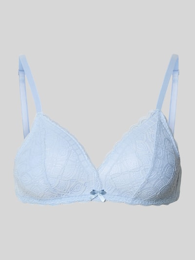Produktfoto, Triangel-BH mit Spitze und Schleifen-Detail von Jake*s Casual in Hellblau, zarte Spitze, verstellbare Träger, glatte Struktur