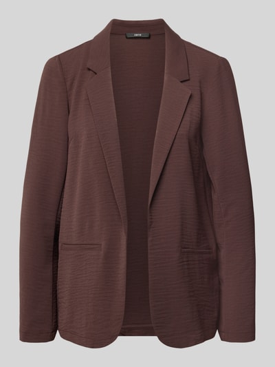 Produktfoto, Blazer mit angedeuteten Leistentaschen von zero in Braun mit Reverskragen, Regular-Fit, strukturierte Oberfläche, offene Front. Rückenlänge 63 cm, Brustweite 47 cm, Ärmellänge 60 cm bei Größe 36.
