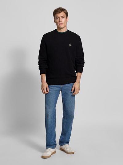 Lacoste Regular fit gebreide pullover van pure wol Zwart - 1