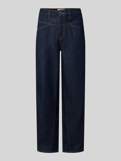 Produktfoto, Straight Fit Jeans mit Knopfverschluss von COMMA aus dunkelblauem Baumwoll-Lyocell-Mix mit seitlichen Eingrifftaschen.