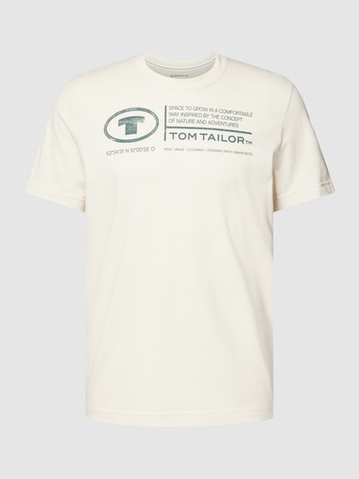 Tom Tailor T-shirt z nadrukiem z napisem model ‘printed crewneck’ Złamany biały 2
