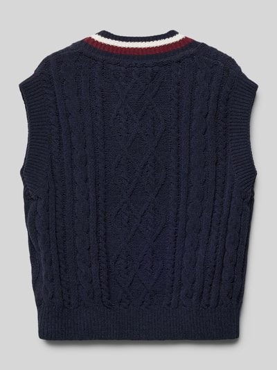 Tommy Hilfiger Teens Sweter z dekoltem w serek model ‘GLOBAL’ Granatowy 3