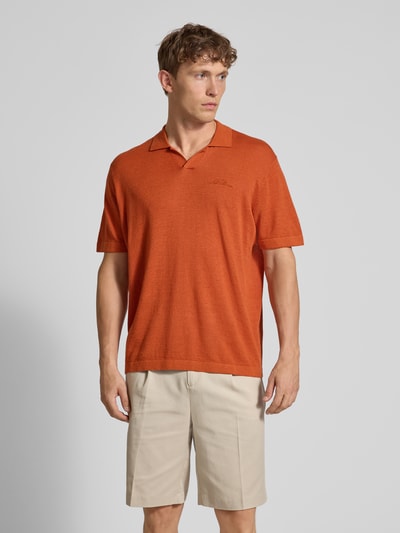 Les Deux Regular Fit Poloshirt aus Leinen-Baumwoll-Mix Modell 'Emmanuel' Orange 4