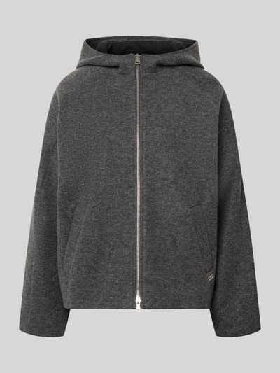 Produktfoto, Relaxed Fit Wolljacke aus Woll-Mix Modell 'CIGALINA' von CINQUE in Grau mit Kapuze, Zweiwege-Reißverschluss und Label-Detail