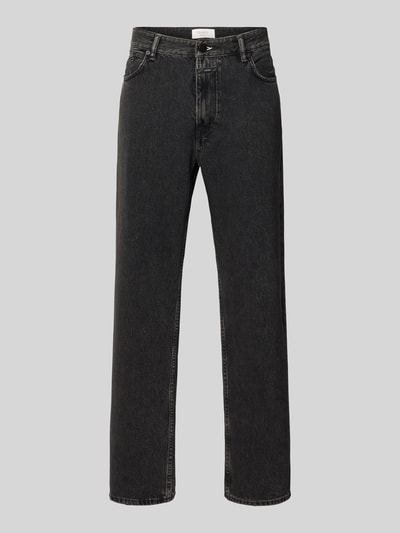 Produktfoto, Relaxed Fit Jeans aus reiner bawełna od Closed, krój relaxed fit, 5 kieszeni, naszywka z logo na tył, kolor ciemnoszary, długość wewnętrzna nogawki 80 cm, szerokość w rozmiarze 32/32: 43 cm