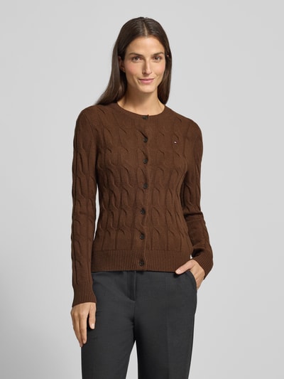 Tommy Hilfiger Regular fit gebreid jack van zuivere wol met kabelpatroon Middenbruin - 4