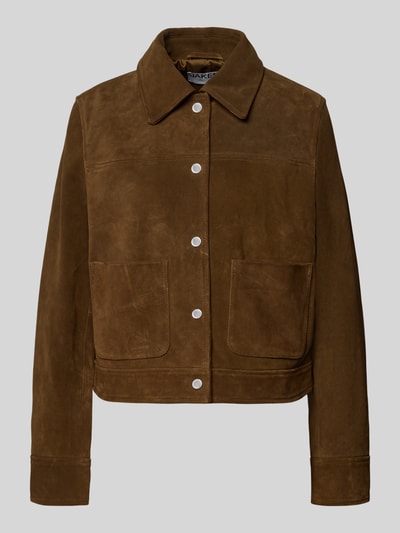 Jake*s Casual Lederjacke mit Druckknöpfen Dunkelbraun 2