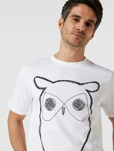 Knowledge Cotton Apparel T-shirt met motiefprint, model 'big owl' Offwhite - 3