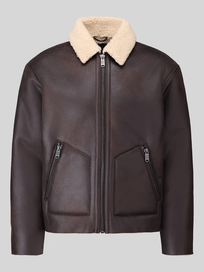 ONLY & SONS Kunstlederjacke mit Shearlingkragen Schoko 2