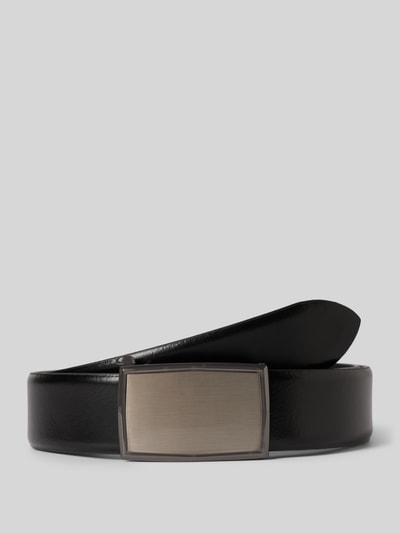Produktfoto, Ledergürtel mit Klemmschnalle Modell 'KOPPEL BASIC' von Lloyd Men's Belts, schwarzes beschichtetes Leder, unifarben, glatte Textur, silberfarbene Schnalle, Breite 3 cm