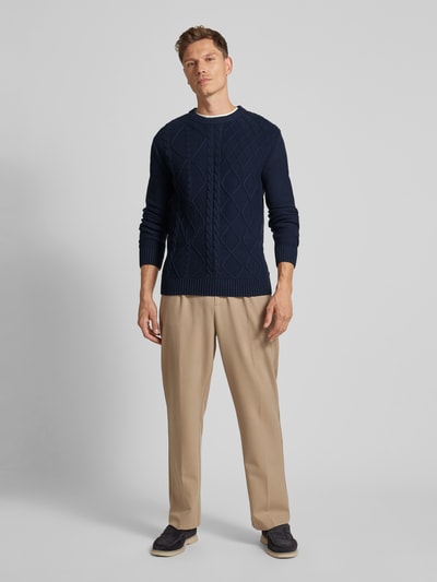 Tom Tailor Regular Fit Strickpullover mit Zopfmuster und gerippten Abschlüssen Marine 1