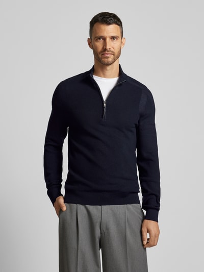 Brax Gebreide pullover met opstaande kraag, model 'Steffen' Marineblauw - 4