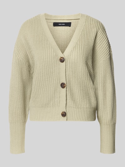 VERO MODA kardigan rozpinany o kroju oversized z dekoltem w serek model 'LEA' Limonkowy 1