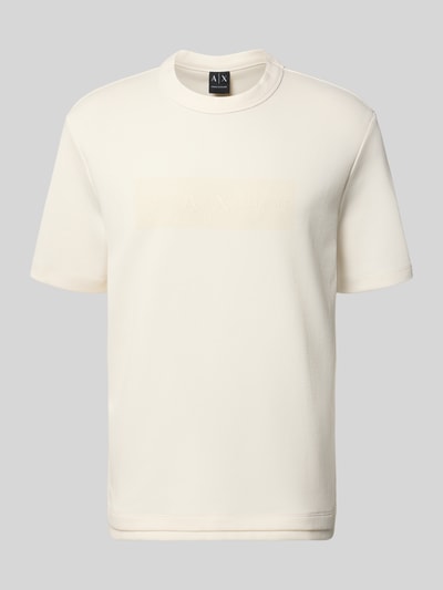 Produktfoto, T-Shirt mit Logo und Rundhalsausschnitt von ARMANI EXCHANGE in Offwhite, reine Baumwolle, Regular Fit, glatte Textur, Vorderansicht