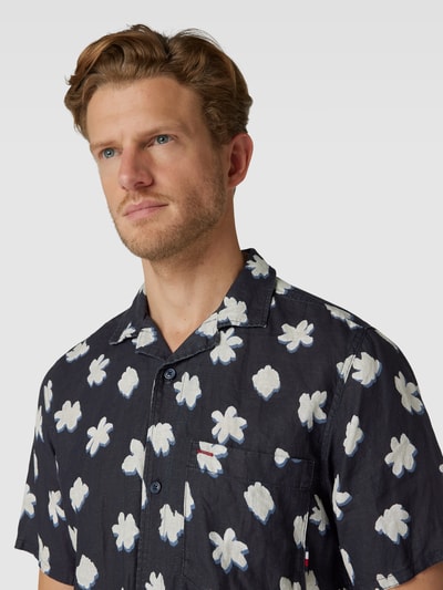 Tommy Hilfiger Linnen overhemd met all-over bloemenmotief, model 'MONO FLOWER' Marineblauw - 3