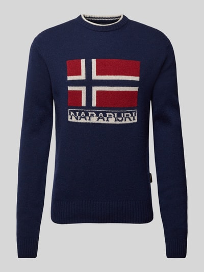 Napapijri Strickpullover mit Label-Print Modell 'SILVRETTA' Marine 1