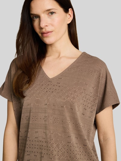 Tom Tailor Loose Fit T-Shirt mit Lochmuster Taupe 3