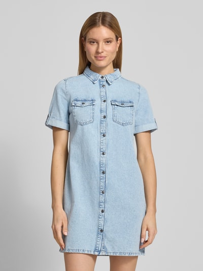 VERO MODA Taliowana sukienka dżinsowa z mieszanki bawełny Jeansowy niebieski 4
