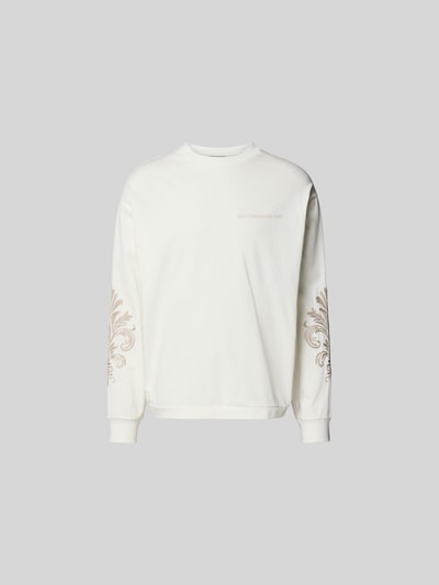 Produktfoto, Oversized Sweatshirt aus Baumwolle von Don’t Waste Culture, Weiß mit Florale-Stickereien, elastische Abschlüsse, Rückenlänge 66 cm bei Größe M