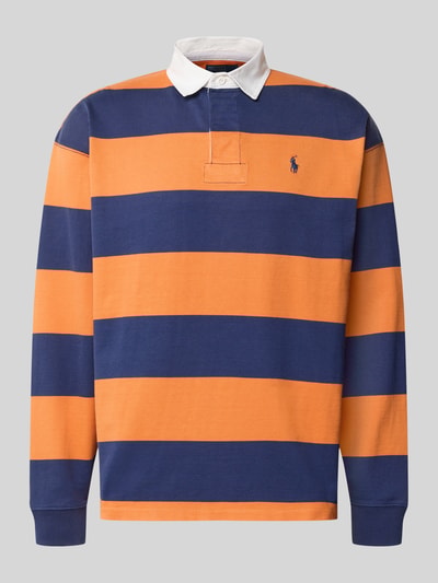 Produktfoto, oversized pullover uit pure katoen model '6/1' van Polo Ralph Lauren in oranje en donkerblauw gestreept voor Heren.