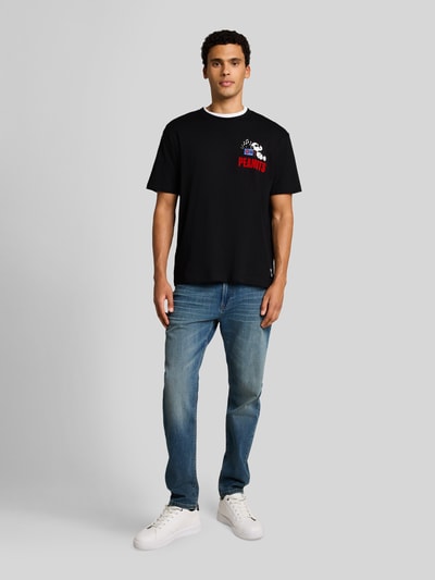 Tom Tailor Denim relaxed fit t-shirt met peanuts motiefprint Zwart - 1