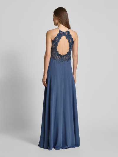 V.M. Abendkleid mit Spitzen- und Paillettenbesatz Blau 5