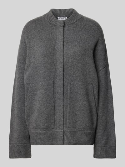 Jake*s Casual Oversized gebreid jack met ribboorden Donkergrijs gemêleerd - 1