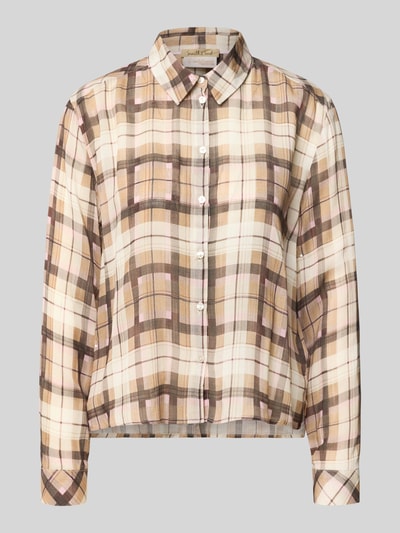 Produktfoto, Bluse mit Schurwolle-Anteil und Kentkragen von Smith and Soul, kariertes Muster in Beige, Braun und Rosa, Viskose-Mix, Regular Fit, Knopfleiste, Sportmanschetten, Rückenlänge 56 cm, Ärmellänge 57 cm