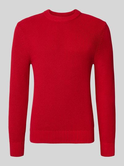 Produktfoto, Regular Fit Strickpullover aus reiner Baumwolle von MCNEAL in kräftigem Rot, Rundhalsausschnitt, elastische Abschlüsse, feine Strickstruktur
