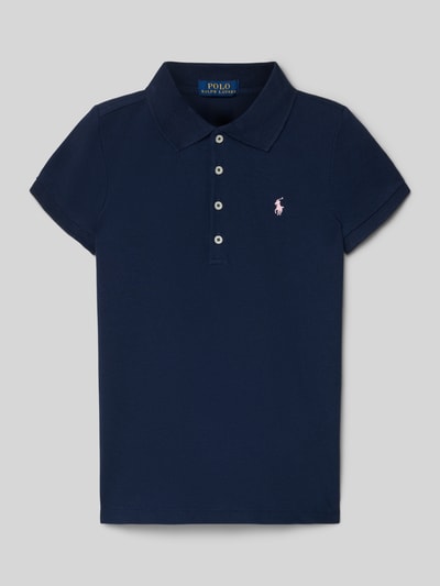 Produktfoto, Regular Fit Poloshirt aus Baumwoll-Mix von Polo Ralph Lauren Teens in Dunkelblau, unifarben, kurzarm, Piqué-Struktur, Logo-Stitching.
